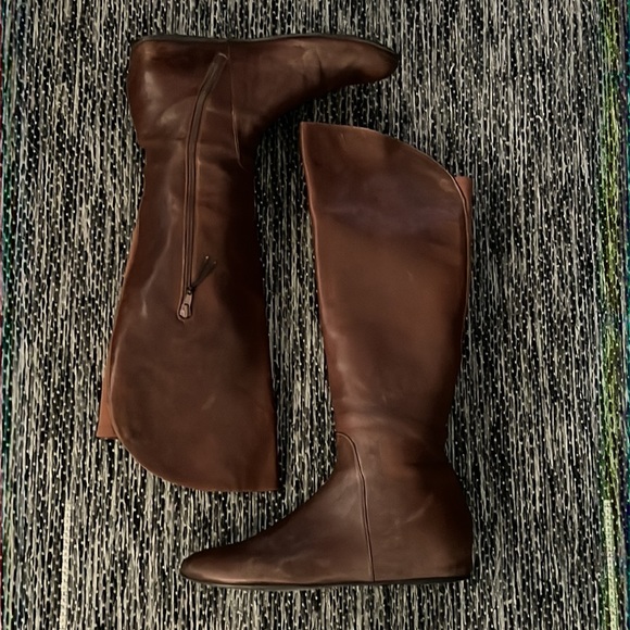 Authentic Stuart Weitzman tall brown leather wedge boots sz 10 - Picture 7 of 15